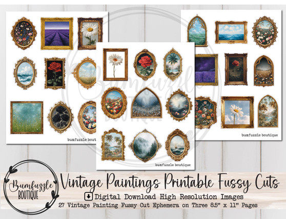 Vintage Painting Frame Fussy Cut Ephemera Pages - 27 High Quality Printable Digital Download - Junk Journal, Stickers, Gothic, Illustrations