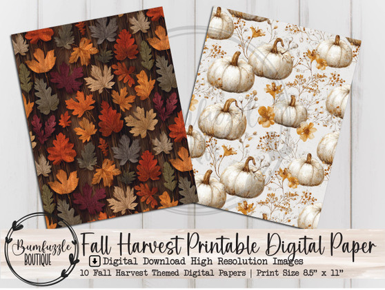 Fall Harvest Digital Papers, 10 Seamless Digital Download Printable Pages - Junk Journal Paper, Scrapbooking Craft Supplies Vintage Autumn