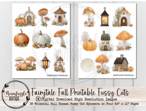Fairytale Fall Fussy Cut Ephemera Pages - 38 High Quality Printable Digital Download - Junk Journal Supplies, Mushroom, Whimsical, Woodland