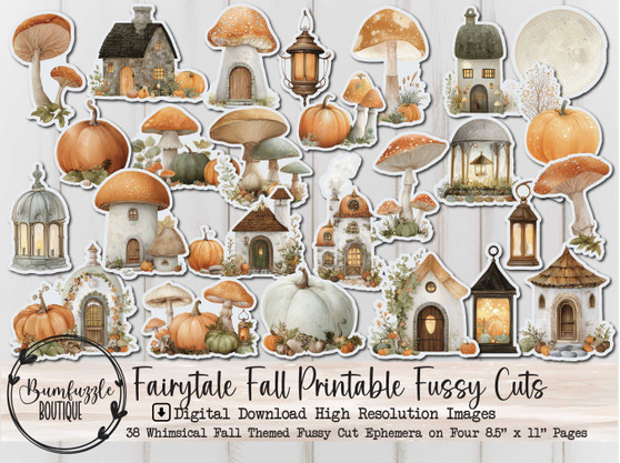 Fairytale Fall Fussy Cut Ephemera Pages - 38 High Quality Printable Digital Download - Junk Journal Supplies, Mushroom, Whimsical, Woodland