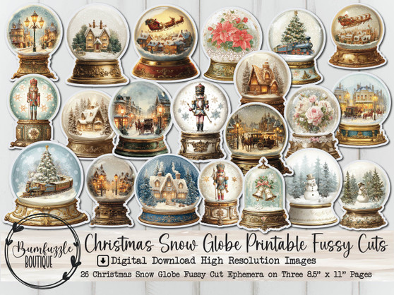 Christmas Snow Globe Fussy Cut Ephemera Pages - 26 High Quality Printable Digital Download - Junk Journal Supplies, Snowglobe, Winter, Xmas