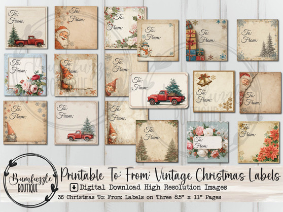 Vintage Christmas Labels Fussy Cut Ephemera Pages - 36 High Quality Printable Digital Download - Junk Journal Cutouts, Stickers Holiday Tags