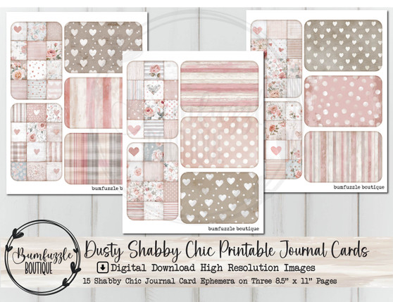Dusty Shabby Chic Journal Cards - Vintage Ephemera, Antique Rose Scrapbook (Digital Download)