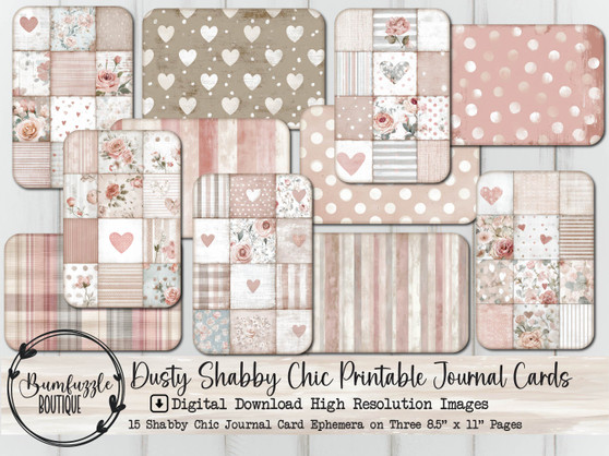 Dusty Shabby Chic Journal Cards - Vintage Ephemera, Antique Rose Scrapbook (Digital Download)