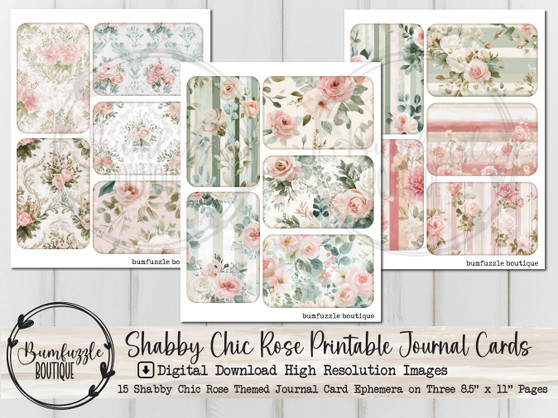 Vintage Rose Shabby Chic Journal Cards - Junk Journal Ephemera, Scrapbook (Digital Download)
