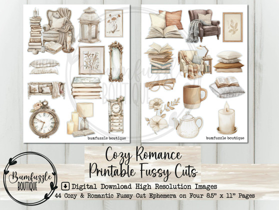 Cozy Romantic Fussy Cuts - Comfy Vintage Printable Junk Journal Scrapbook Ephemera (Digital Download)