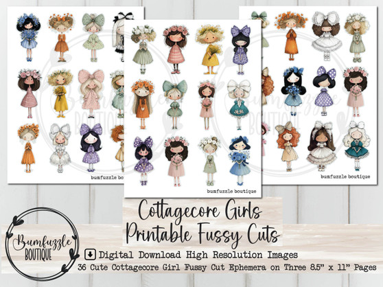 Whimsical Cottagecore Girl Fussy Cuts – Printable Junk Journal Ephemera (Digital Download)