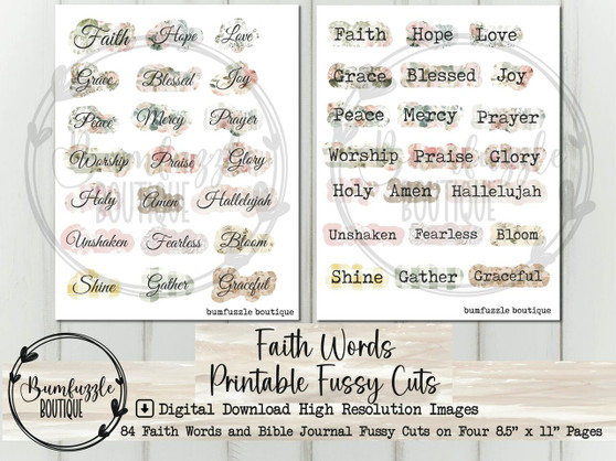 Faith Words Printable Fussy Cuts – Prayer Junk Journal, Scrapbook Ephemera (Digital Download)