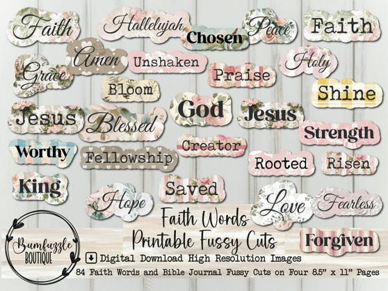 Faith Words Printable Fussy Cuts – Prayer Junk Journal, Scrapbook Ephemera (Digital Download)