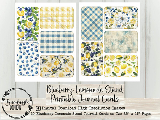 Blueberry Lemonade Stand Journal Cards – Vintage Ephemera, Scrapbook Tags (Digital Download)