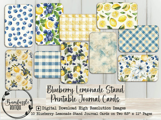Blueberry Lemonade Stand Journal Cards – Vintage Ephemera, Scrapbook Tags (Digital Download)