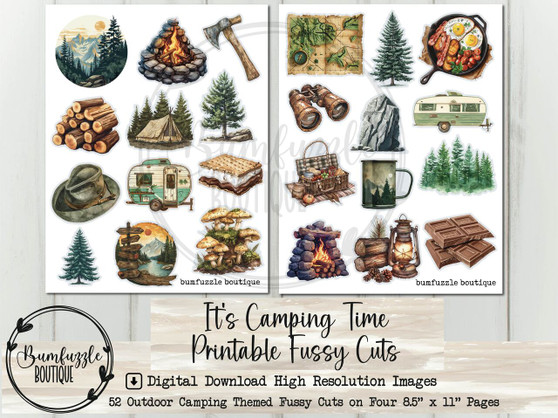 Vintage Camping Fussy Cuts – Printable Travel Outdoors Camper Junk Journal Ephemera (Digital Download)