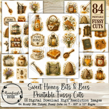 Sweet Honey Bee Fussy Cuts – Vintage Printable Honeybee Junk Journal Ephemera (Digital Download)