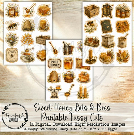 Sweet Honey Bee Fussy Cuts – Vintage Printable Honeybee Junk Journal Ephemera (Digital Download)