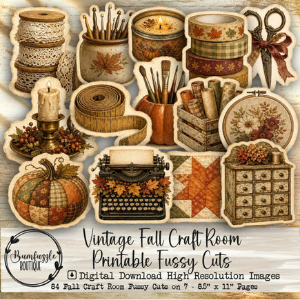 Vintage Fall Craft Room Fussy Cuts – Vintage Printable Crafting Junk Journal Ephemera (Digital Download)