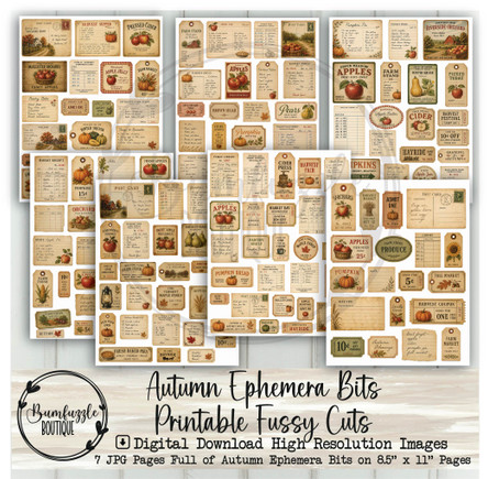 Autumn Ephemera Bits and Fussy Cuts – Vintage Printable Fall Junk Journal Ephemera (Digital Download)
