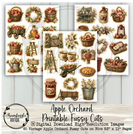 Fall Apple Orchard Fussy Cuts – Vintage Printable Autumn Junk Journal Ephemera (Digital Download)