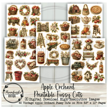Fall Apple Orchard Fussy Cuts – Vintage Printable Autumn Junk Journal Ephemera (Digital Download)