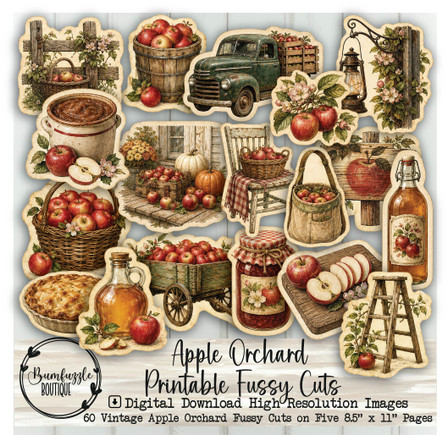 Fall Apple Orchard Fussy Cuts – Vintage Printable Autumn Junk Journal Ephemera (Digital Download)