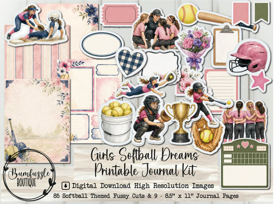 Vintage Softball Junk Journal Kit – Printable Sports Ephemera and Papers (Digital Download)