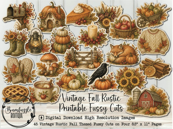 Autumn Vintage Fussy Cuts – Printable Fall Junk Journal Ephemera (Digital Download)
