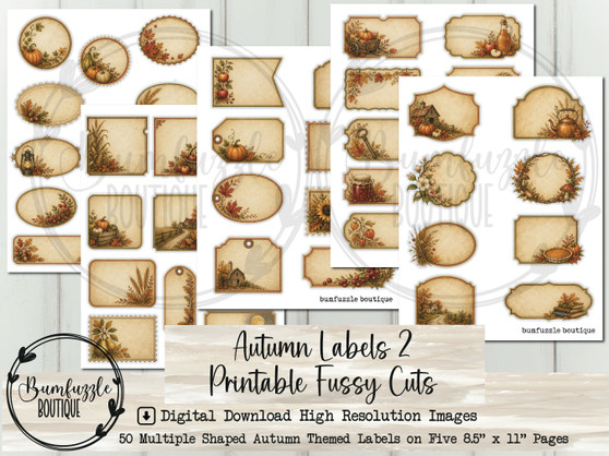 Vintage Autumn Labels and Tags – Printable Fall Junk Journal Ephemera (Digital Download)