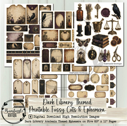 Dark Library Ephemera – Printable Dark Academia Junk Journal Pages (Digital Download)