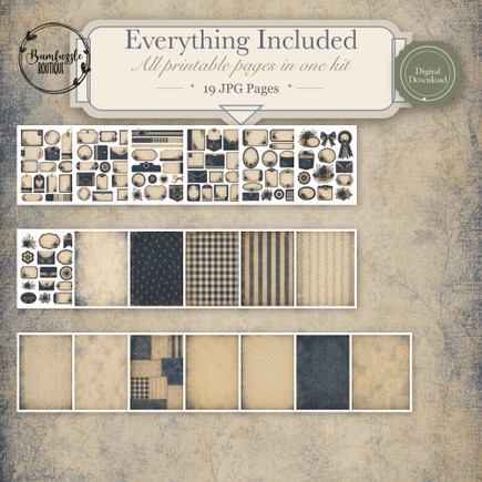 Navy Blue Denim and Beige Junk Journal Kit – Printable Digital Papers and Ephemera