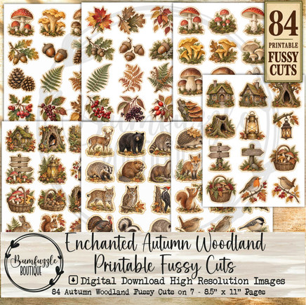 Enchanted Autumn Woodland Printable Fussy Cuts – 84 Fall Forest Images (Digital Download)