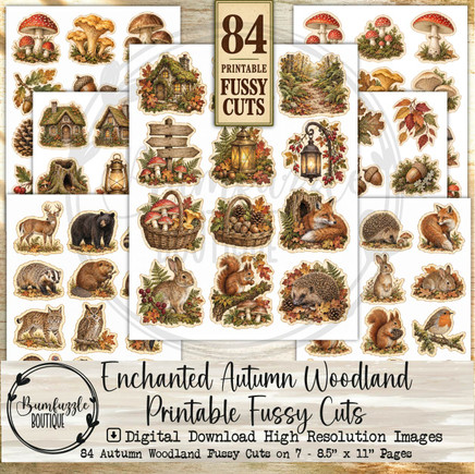 Enchanted Autumn Woodland Printable Fussy Cuts – 84 Fall Forest Images (Digital Download)