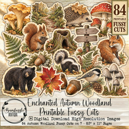Enchanted Autumn Woodland Printable Fussy Cuts – 84 Fall Forest Images (Digital Download)