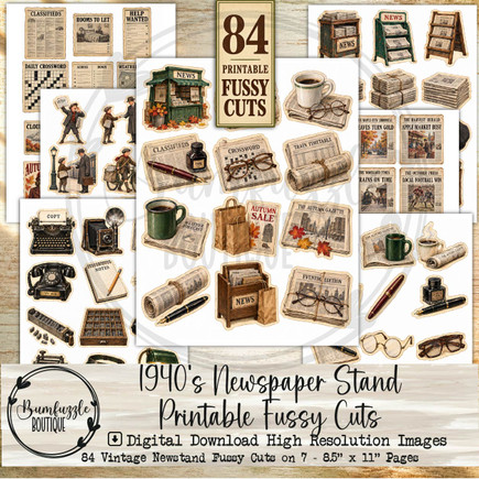 1940s Autumn Newspaper Stand Printable Fussy Cuts – 84 Vintage Newsstand Images (Digital Download)