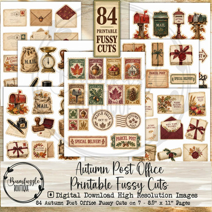 Autumn Post Office Printable Fussy Cuts – 84 Vintage Fall Mail Images (Digital Download)