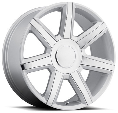 24x10 Cadillac Escalade Luxury Replica Wheel Silver w/ Chrome Inserts FR56 6x5.5/139.7 31mm 24x10 Cadillac Escalade Luxury Replica Wheel Silver w/ Chrome Inserts FR56 6x5.5/139.7 31mm