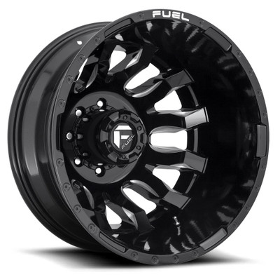 (Clearance - No Returns) 20x8.25 Fuel Off-Road Blitz Gloss Black Milled Dually Rear Outer D673 8X165.1 -265MM 121.5 C.B. (Clearance - No Returns) 20x8.25 Fuel Off-Road Blitz Gloss Black Milled Dually Rear Outer D673 8X165.1 -265MM 121.5 C.B.