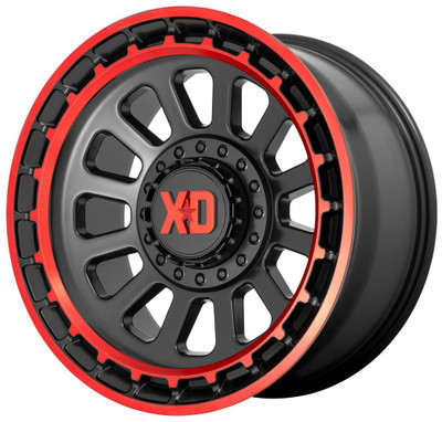 (Clearance - No Returns) 20x10 XD Series XD856 Omega Satin Black Machined Lip w/ Red Tint 8x6.5/165 -18mm (Clearance - No Returns) 20x10 XD Series XD856 Omega Satin Black Machined Lip w/ Red Tint 8x6.5/165 -18mm
