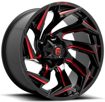 (Clearance - No Returns) 22x10 Fuel Off-Road Reaction Gloss Black Milled w/ Red Tint D755 8x6.5/165 -18mm (Clearance - No Returns) 22x10 Fuel Off-Road Reaction Gloss Black Milled w/ Red Tint D755 8x6.5/165 -18mm