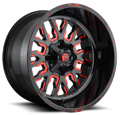 (Clearance - No Returns) 18x9 Fuel Off-Road Stroke Gloss Black w/ Candy Red D612 8x6.5/165 -12mm (Clearance - No Returns) 18x9 Fuel Off-Road Stroke Gloss Black w/ Candy Red D612 8x6.5/165 -12mm
