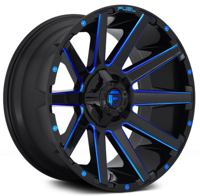 (Clearance - No Returns) 20x10 Fuel Off-Road Contra Gloss Black w/ Candy Blue Accents D644 8x180 -18mm