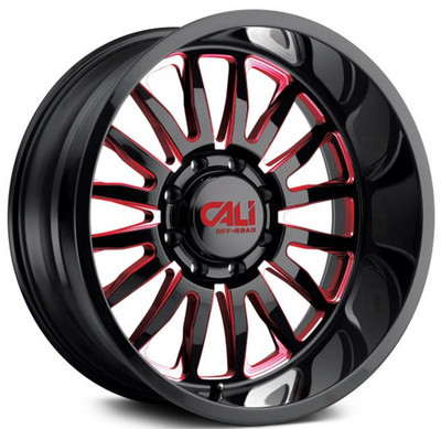 (Clearance - No Returns) 24x14 Cali Off-Road Summit 9110 Gloss Black w/ Red Milled Spokes (* May Require Trimming) 8x180 -76mm (Clearance - No Returns) 24x14 Cali Off-Road Summit 9110 Gloss Black w/ Red Milled Spokes (* May Require Trimming) 8x180 -76mm