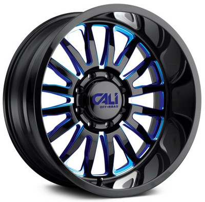 20x10 Cali Off-Road Summit 9110 Gloss Black w/ Blue Milled Spokes 6x5.5/139.7 -25mm 20x10 Cali Off-Road Summit 9110 Gloss Black w/ Blue Milled Spokes 6x5.5/139.7 -25mm