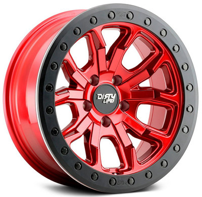17x9 Dirty Life 9303 DT-1 Crimson Candy Red w/ Simulated Beadlock Black Ring 8x6.5/165 -12mm