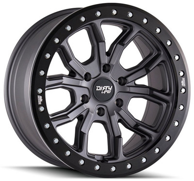 17x9 Dirty Life 9303 DT-1 Matte Gunmetal w/ Simulated Beadlock Black Ring 5x5/127 -12mm