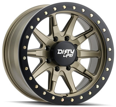 17x9 Dirty Life 9304 DT-2 Satin Gold w/ Simulated Beadlock Black Ring 8x170 -12mm