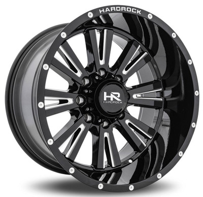 (Clearance - No Returns) 20x12 Hardrock Off-Road H503 Spine Xposed Gloss Black Milled (* May Require Trimming) 6x135 -44mm (Clearance - No Returns) 20x12 Hardrock Off-Road H503 Spine Xposed Gloss Black Milled (* May Require Trimming) 6x135 -44mm