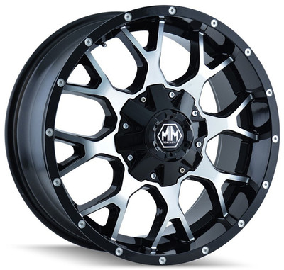 22x12 Mayhem Warrior 8015B Gloss Black w/ Machined Face (* May Require Trimming) 8x6.5/165 8x170 -44mm