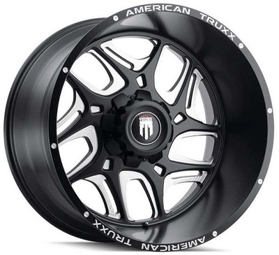 (Clearance - No Returns) 24x14 American Truxx AT1900 Sweep Matte Black Milled (* May Require Trimming) 8x6.5/165 -76mm