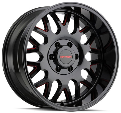20x9 Mayhem Tripwire 8110BTR Gloss Black Milled w/ Prism Red 5x150 0mm