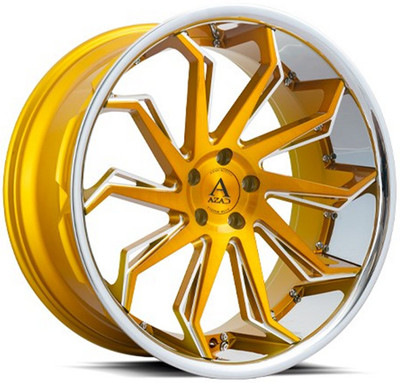 22x10.5 AZAD AZ1101 Brushed Gold w/ Chrome Stainless Steel Lip 5x4.5/114.3 40mm 22x10.5 AZAD AZ1101 Brushed Gold w/ Chrome Stainless Steel Lip 5x4.5/114.3 40mm