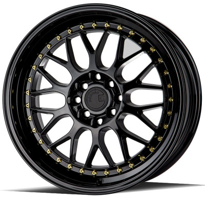 17x8 Aodhan AH02 Gloss Black w/ Gold Rivet 5x100 5x4.5/114.3 35mm 17x8 Aodhan AH02 Gloss Black w/ Gold Rivet 5x100 5x4.5/114.3 35mm